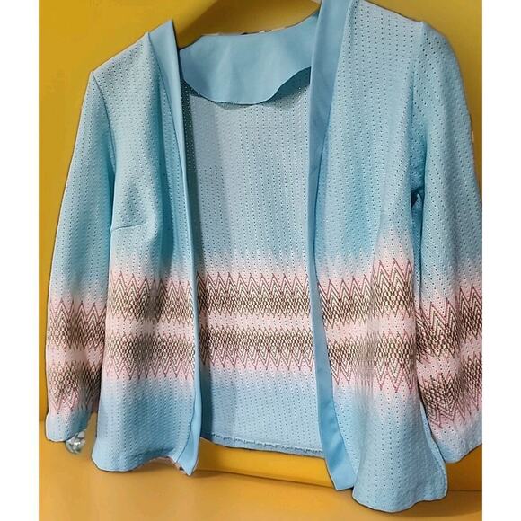 Vintage Open Front Jacket Blazer Geometric Mad Men Jackie O Small 60s A99 - Picture 1 of 7